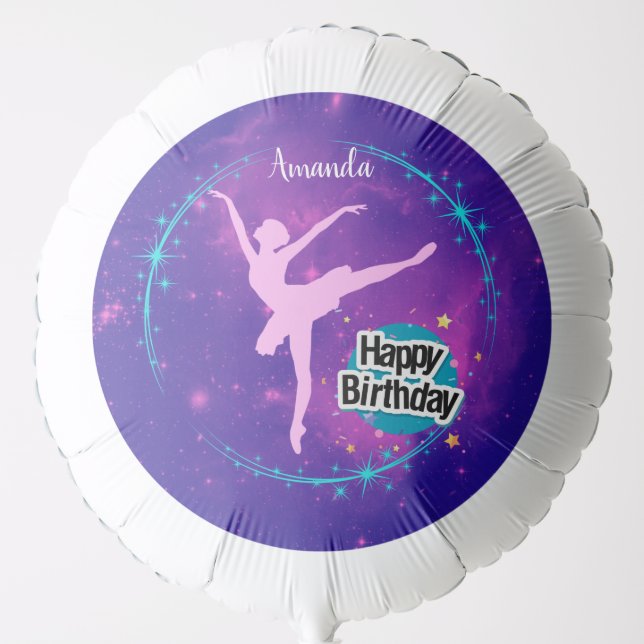 Happy Birthday Ballerina Galaxy Personalized  Balloon (Front)