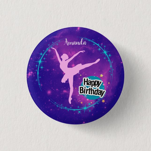 Happy Birthday Ballerina Galaxy Personalized  Button (Front)