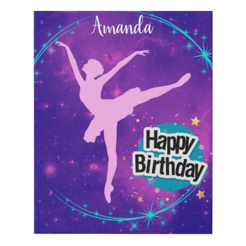 Happy Birthday Ballerina Galaxy Personalized  Faux Canvas Print