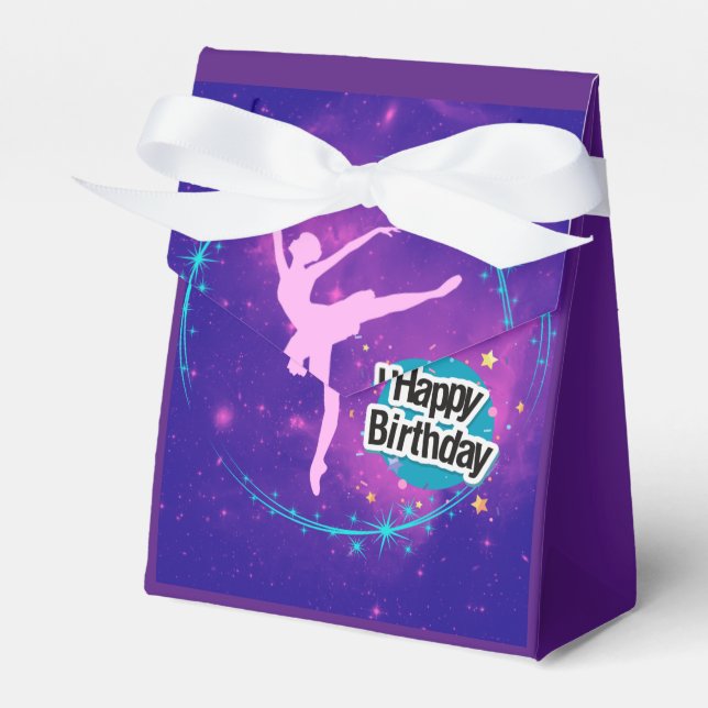 Happy Birthday Ballerina Galaxy Personalized  Favor Boxes (Front Side)