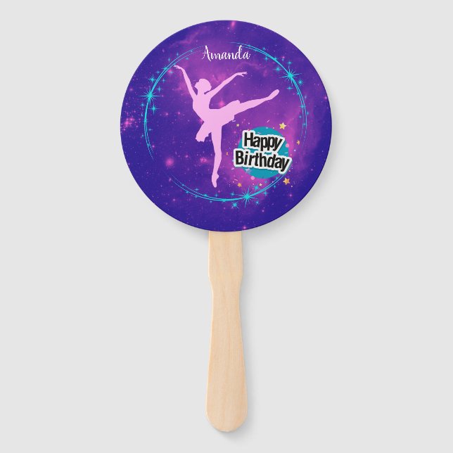 Happy Birthday Ballerina Galaxy Personalized Hand Fan (Front)