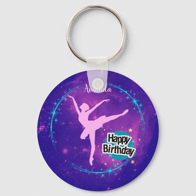 Happy Birthday Ballerina Galaxy Personalized  Keychain (Front)