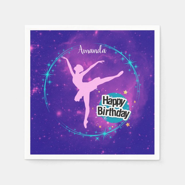 Happy Birthday Ballerina Galaxy Personalized  Napkins (Front)