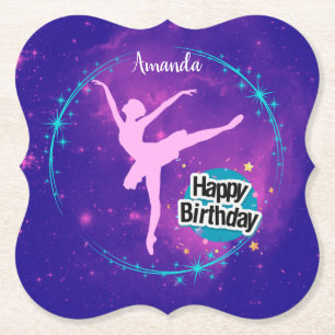 Happy Birthday Ballerina Galaxy Personalized Paper Coaster