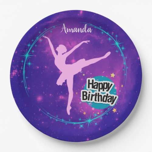 Happy Birthday Ballerina Galaxy Personalized  Paper Plates