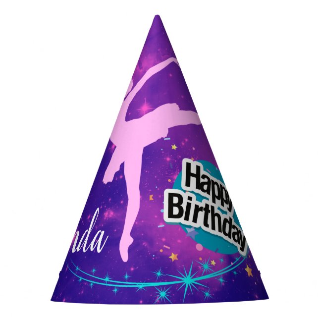 Happy Birthday Ballerina Galaxy Personalized Party Hat (Front)