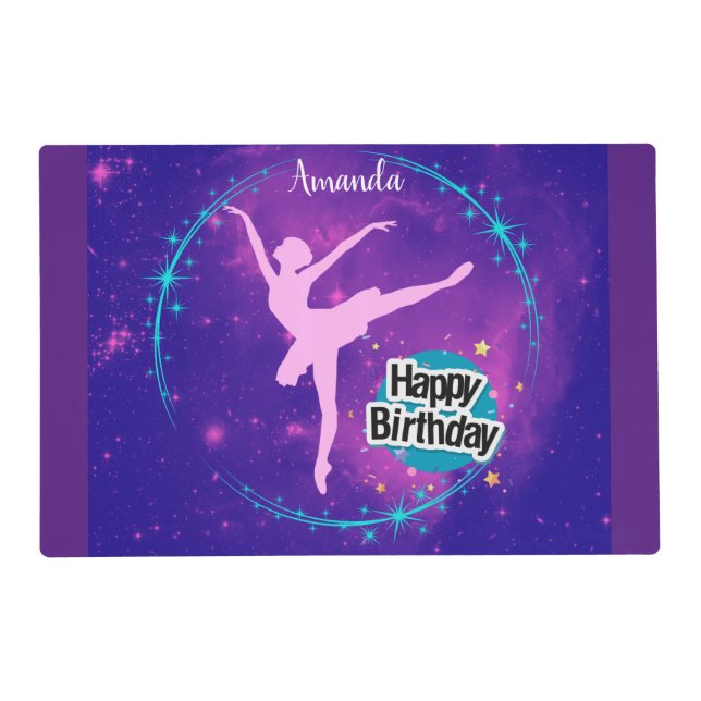 Happy Birthday Ballerina Galaxy Personalized  Placemat (Front)