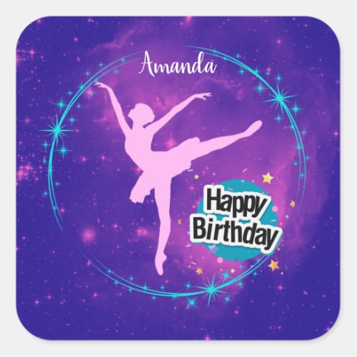 Happy Birthday Ballerina Galaxy Personalized  Square Sticker