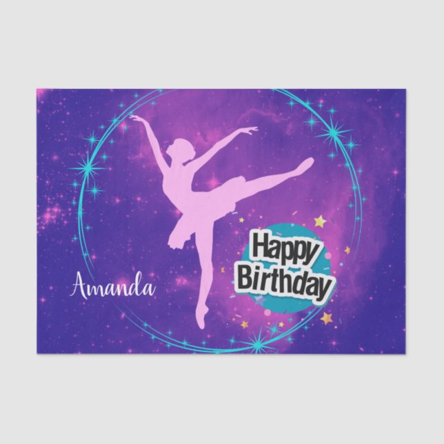 Happy Birthday Ballerina Galaxy Personalized Tissue Paper (Front)