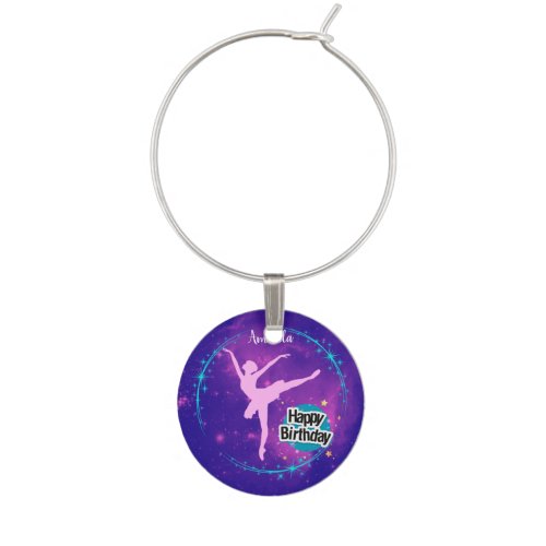 Happy Birthday Ballerina Galaxy Personalized  Wine Charm