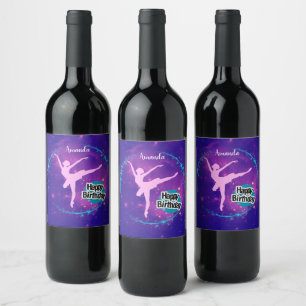 Happy Birthday Ballerina Galaxy Personalized Wine Label