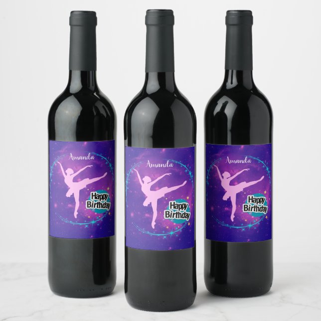 Happy Birthday Ballerina Galaxy Personalized Wine Label (Bottles)
