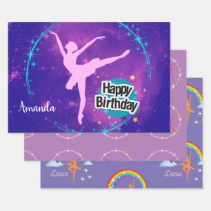 Happy Birthday Ballerina Galaxy Personalized Wrapping Paper Sheets