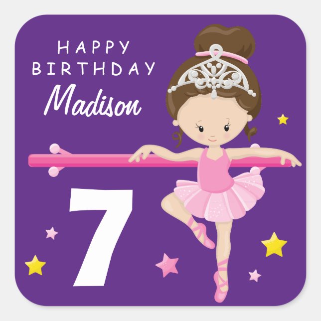 Happy Birthday Ballerina Square Sticker (Front)
