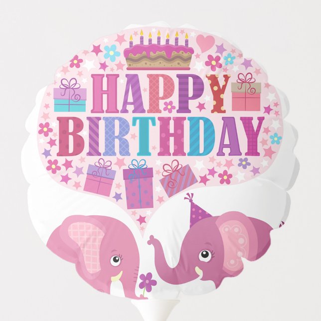 Happy Birthday Balloon (A colorful birthday balloon with two elephants and a Happy Birthday Text!)