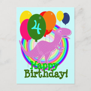 Happy Birthday Balloon 4 Purple T-Rex Postcard