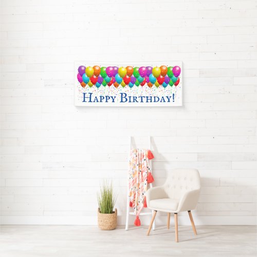 Happy Birthday Balloon And Confetti Banner