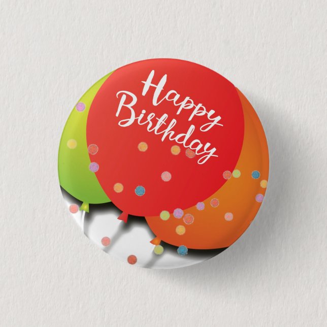 Happy Birthday Balloon and Confetti Celebration Button (Front)