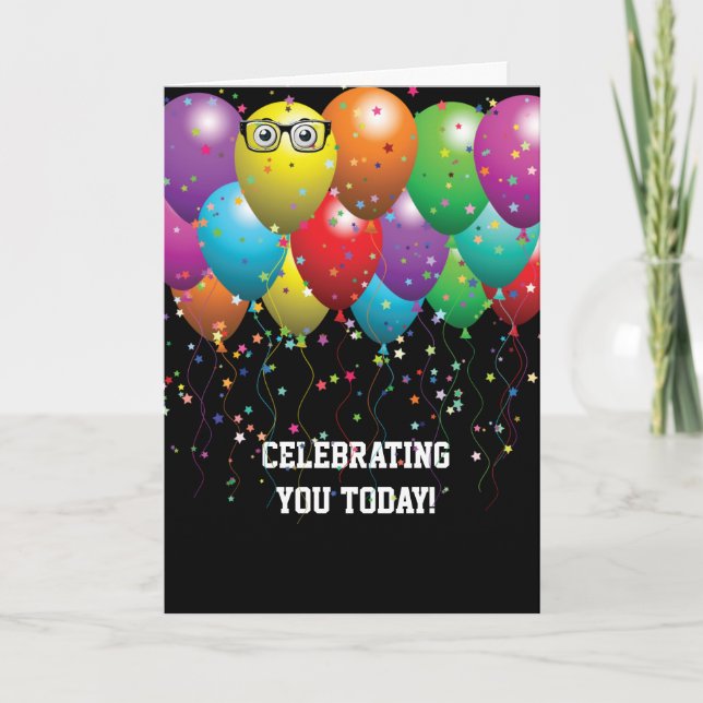 Happy Birthday Balloon Bunch and confetti Card (Front)