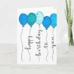 happy birthday balloon calligraphy blue hand write card