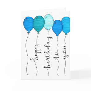 happy birthday balloon calligraphy blue hand write card