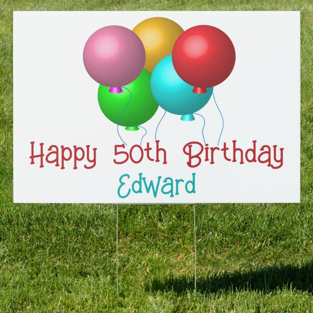 Happy Birthday Balloon Customizable Text Yard Sign (Insitu)
