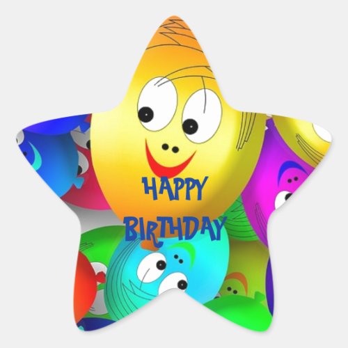 Happy Birthday Balloon Faces Star Sticker