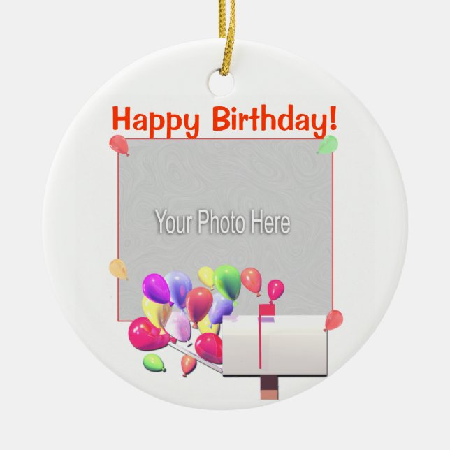 Happy Birthday Balloon Mail (photo frame) Ceramic Ornament (Front)