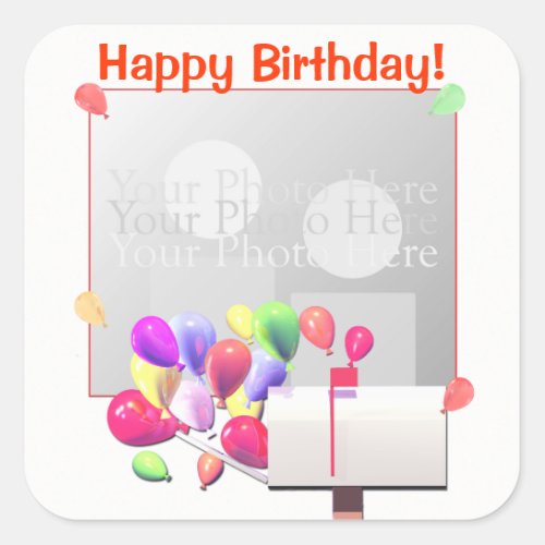 Happy Birthday Balloon Mail photo frame Square Sticker