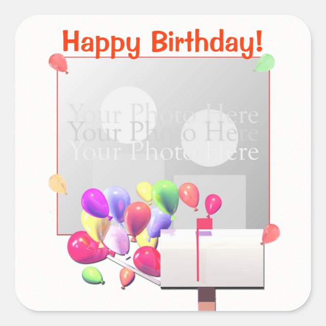 Happy Birthday Balloon Mail (photo frame) Square Sticker (Front)
