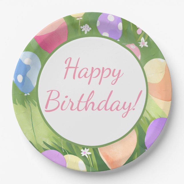 Happy Birthday! Balloon Paper Plates (Front)