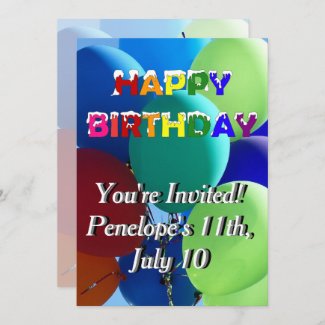 Happy Birthday Balloon Party Rainbow Birthday Invitation