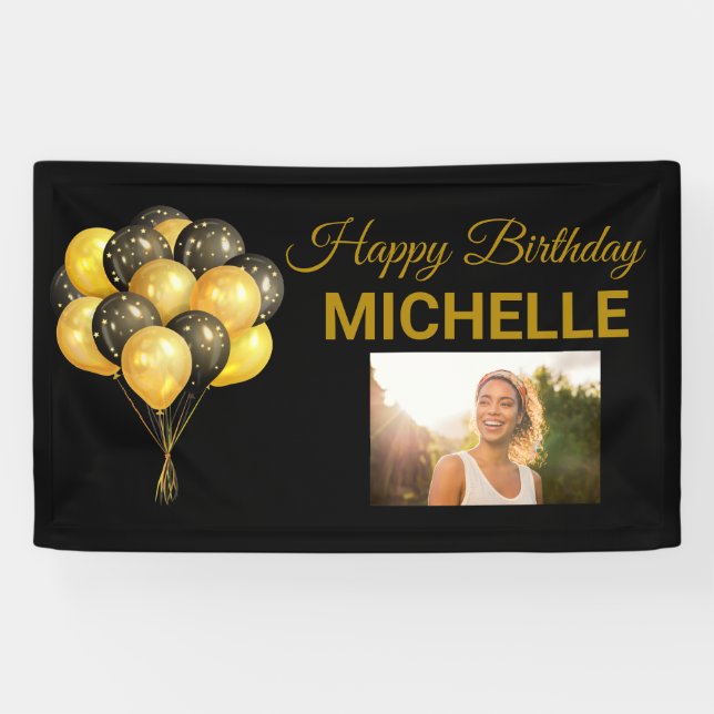 Happy Birthday Balloon Photo Any Year Custom Banner (Horizontal)