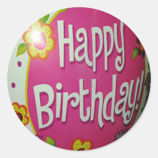 Happy Birthday Balloon w/ Flowers, Balloon Design Classic Round Sticker