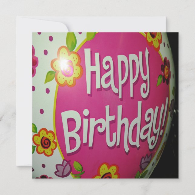 Happy Birthday Balloon w/ Flowers, Balloon Design Invitation (Front)