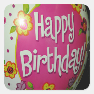 Happy Birthday Balloon w/ Flowers, Balloon Design Square Sticker