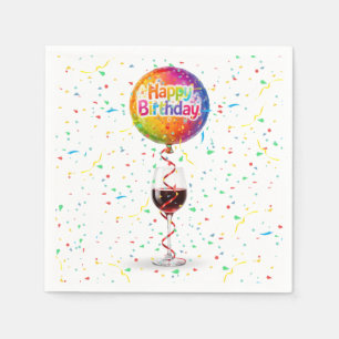 Happy Birthday Balloon With Red Wine Napkins