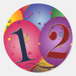 Happy Birthday balloons - 12th birthday Classic Round Sticker