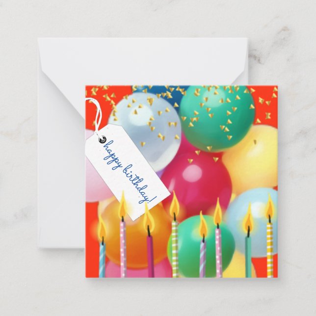 Happy Birthday Balloons and Candles high def. Note Card (Front)