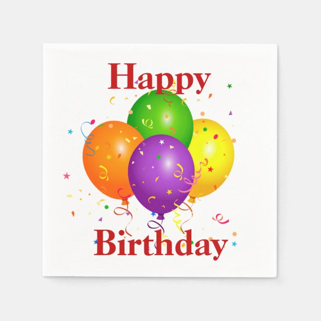 Happy Birthday  Balloons and Confetti Napkins (Front)
