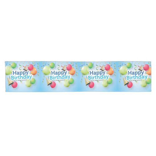 Happy Birthday Balloons and Hats Short Table Runner