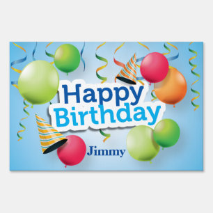 Happy Birthday Balloons and Hats Sign