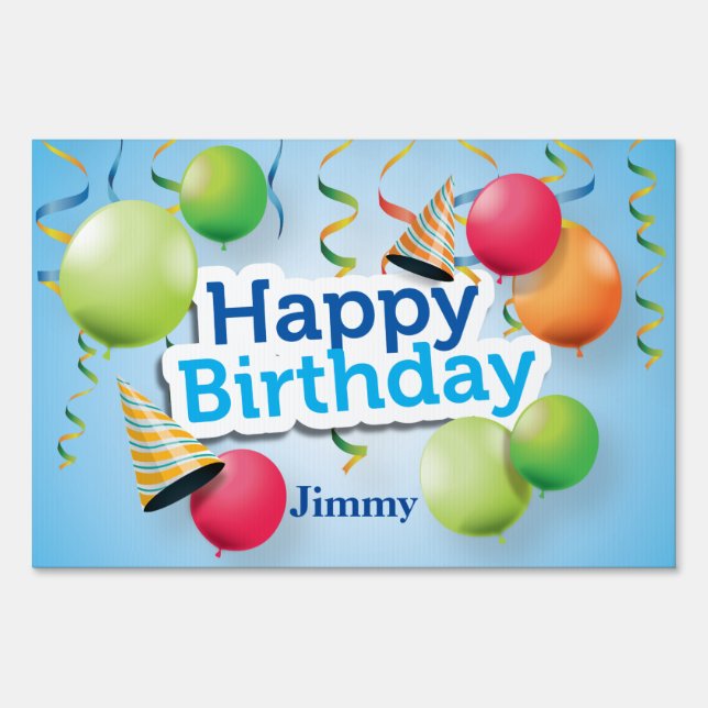 Happy Birthday Balloons and Hats Sign (Front)