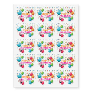 Happy Birthday Balloons and Hats Temporary Tattoos
