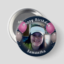 Happy Birthday Balloons and Photo Pink Button