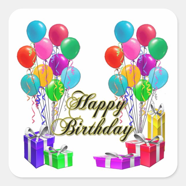 Happy Birthday Balloons and Presents Square Sticker (Front)