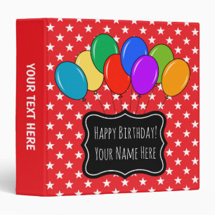Happy Birthday balloons and stars festive custom 3 Ring Binder