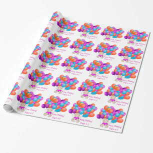 Happy Birthday Balloons Baby Girl Wrapping Paper