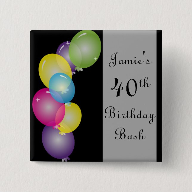 Happy Birthday Balloons Bash | DIY Text Pinback Button (Front)