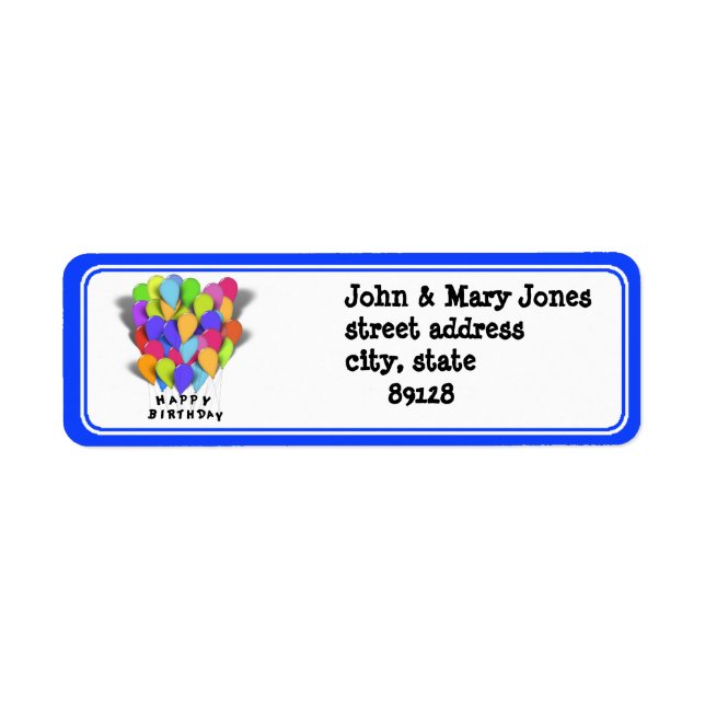 Happy Birthday Balloons  (Blue Trim) Label (Front)